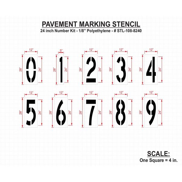 Pavement Stencil, 24 in, Number Kit, 1/8, STL-108-8240
