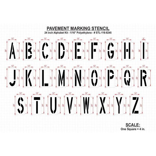 Pavement Stencil, 24 in, Alphabet Kit, 1/16, STL-116-8245