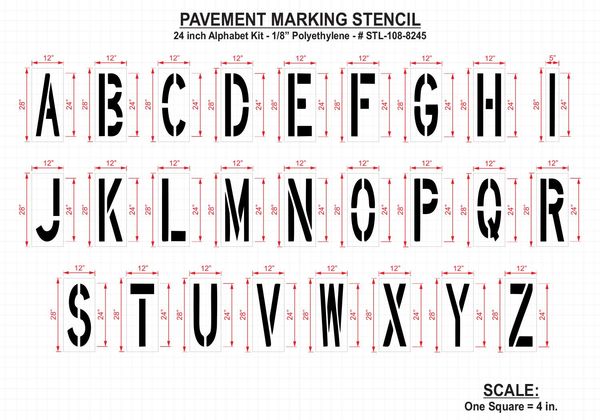 Pavement Stencil, 24 in, Alphabet Kit, 1/8, STL-108-8245
