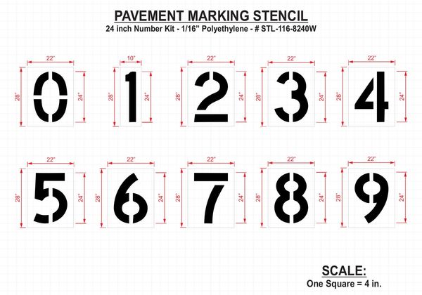 Pavement Stencil, 24 in, Number Kit, 1/16, STL-116-8240W