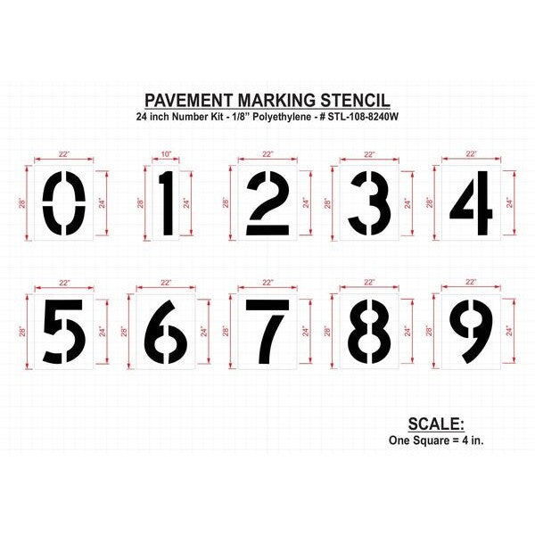 Pavement Stencil, 24 in, Number Kit, 1/8, STL-108-8240W