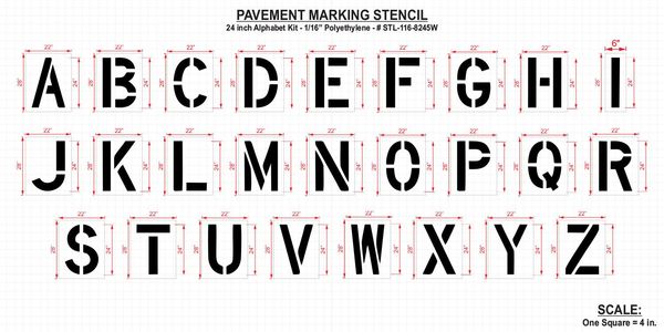 Pavement Stencil, 24 in, Alphabet Kit, 1/16, STL-116-8245W