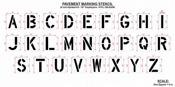 Pavement Stencil, 24 in, Alphabet Kit, 1/8, STL-108-8245W