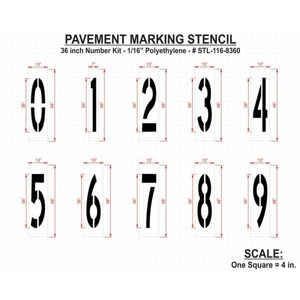 Pavement Stencil, 36 in, Number Kit, 1/16, STL-116-8360