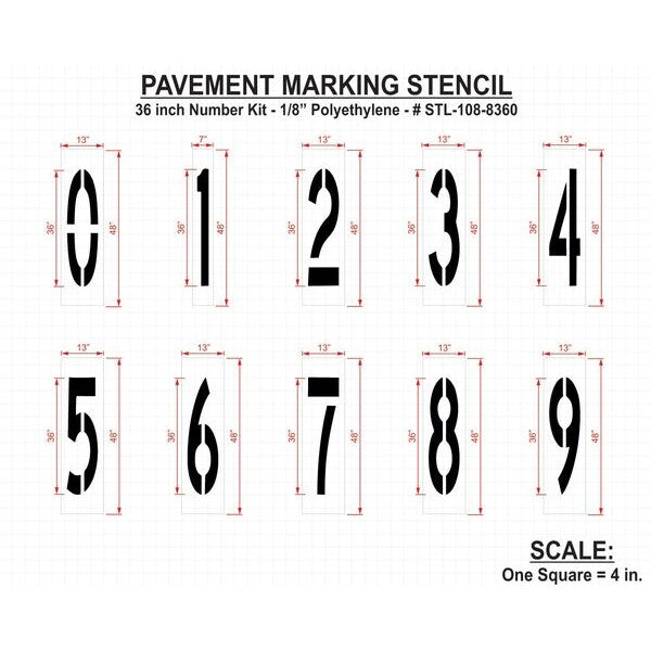 Pavement Stencil, 36 in, Number Kit, 1/8, STL-108-8360