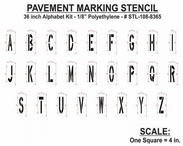 Pavement Stencil, 36 in, Alpha Kit, 1/8, STL-108-8365