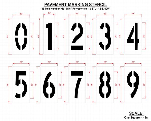 Pavement Stencil, 36 in, Number Kit, 1/16, STL-116-8360W