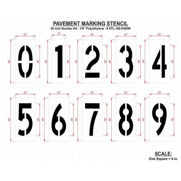 Pavement Stencil, 36 in, Number Kit, 1/8, STL-108-8360W