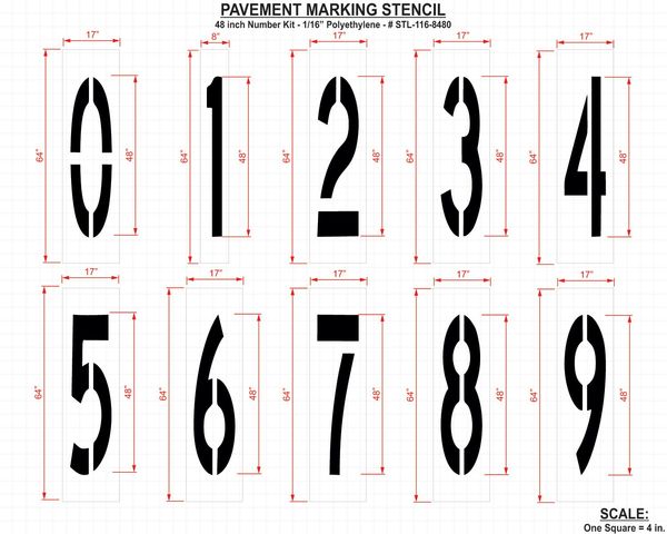 Pavement Stencil, 48 in, Number Kit, 1/16