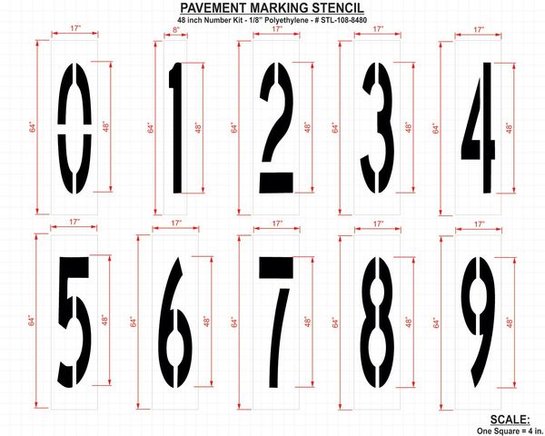 Pavement Stencil, 48 in, Number Kit, 1/8