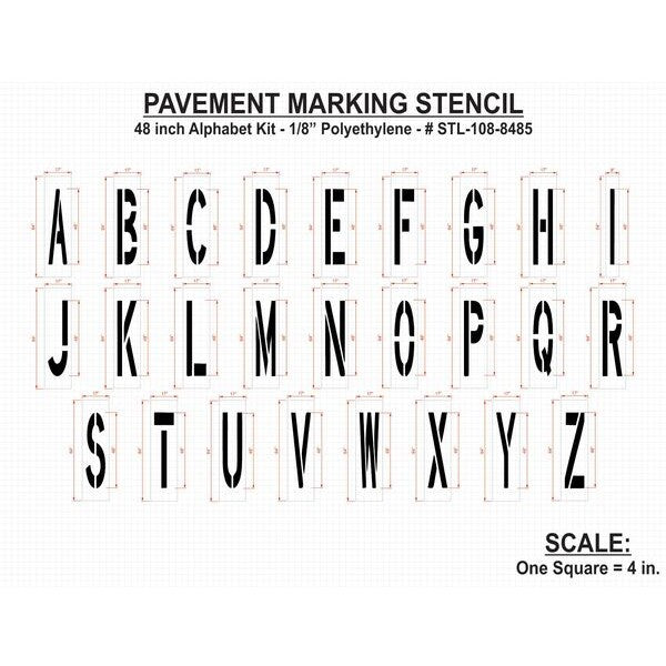 Pavement Stencil, 48 in, Alpha Kit, 1/8