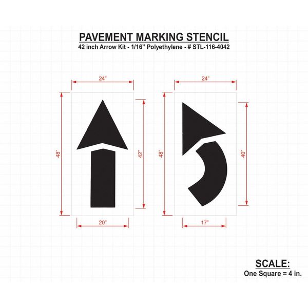 Pavement Stencil, 42 in, Arrow Kit, 1/16