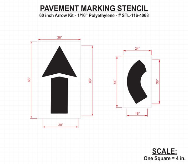 Pavement Stencil, 60 in, Arrow Kit, 1/16