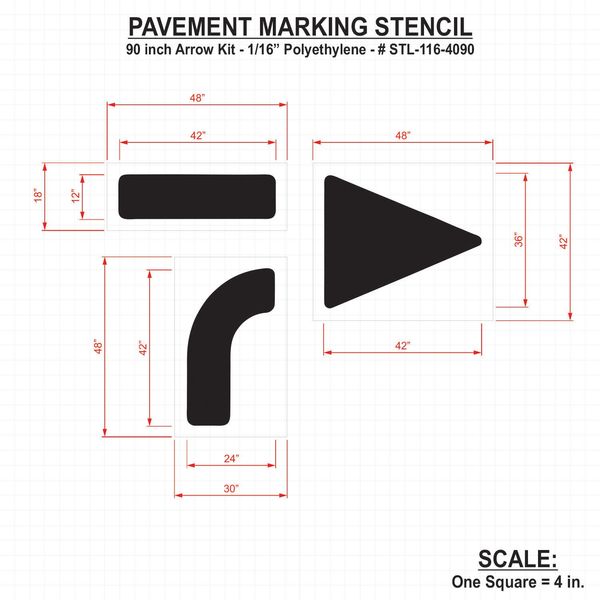 Pavement Stencil, 90 in, Arrow Kit, 1/16