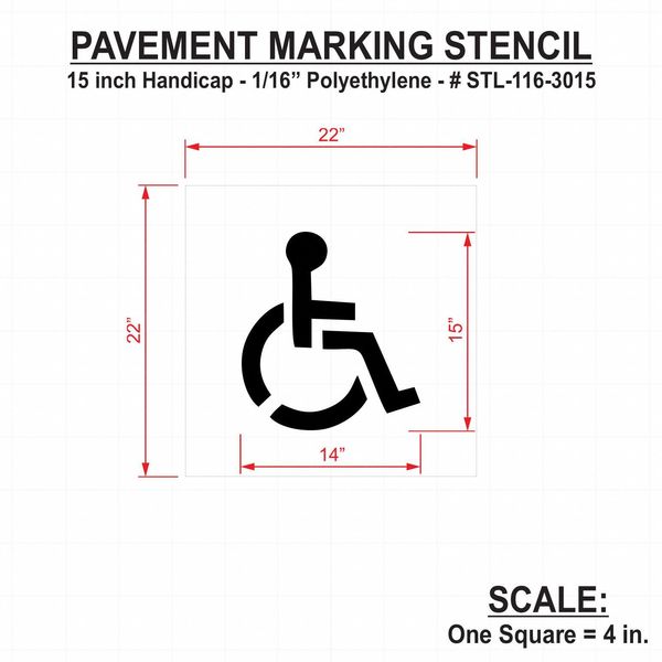 Pavement Stencil, 15 in, Handicap, 1/16