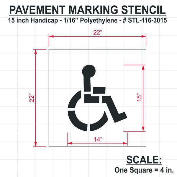 Pavement Stencil, 15 in, Handicap, 1/16