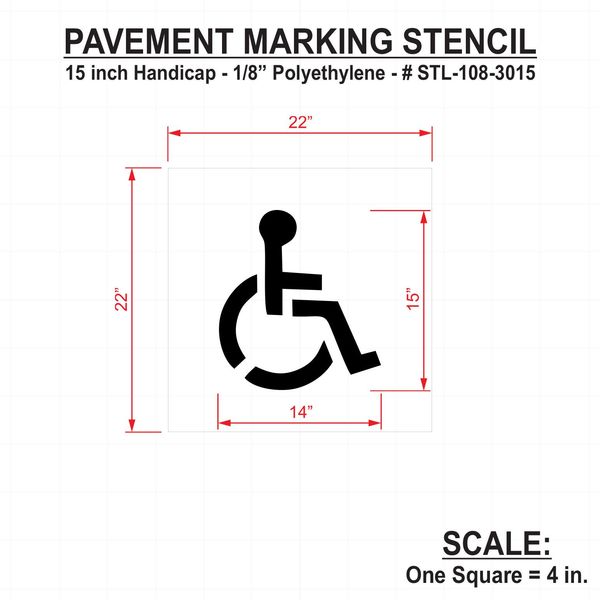 Pavement Stencil, 15 in, Handicap, 1/8