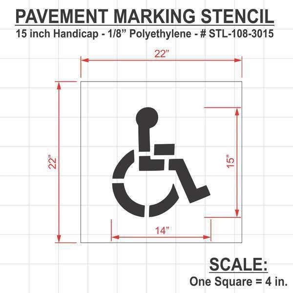 Pavement Stencil, 15 in, Handicap, 1/8