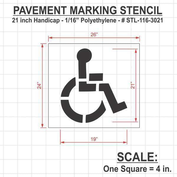 Pavement Stencil, 21 in, Handicap, 1/16