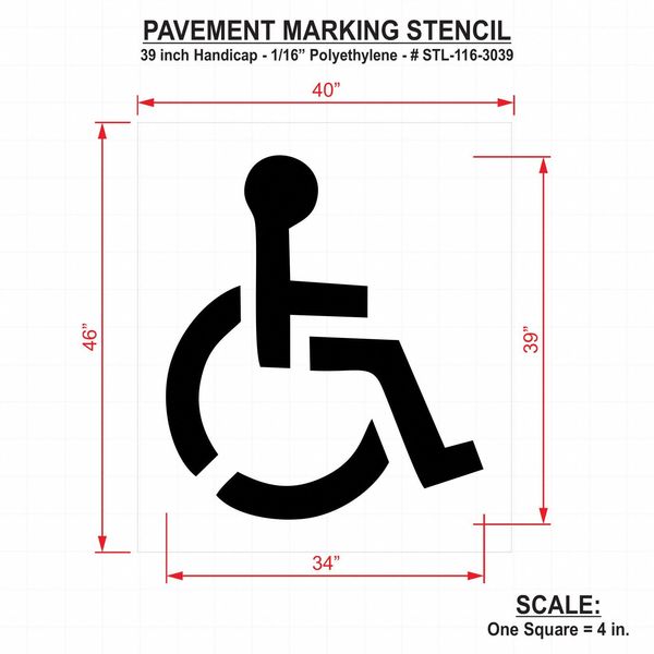 Pavement Stencil, 39 in, Handicap, 1/16