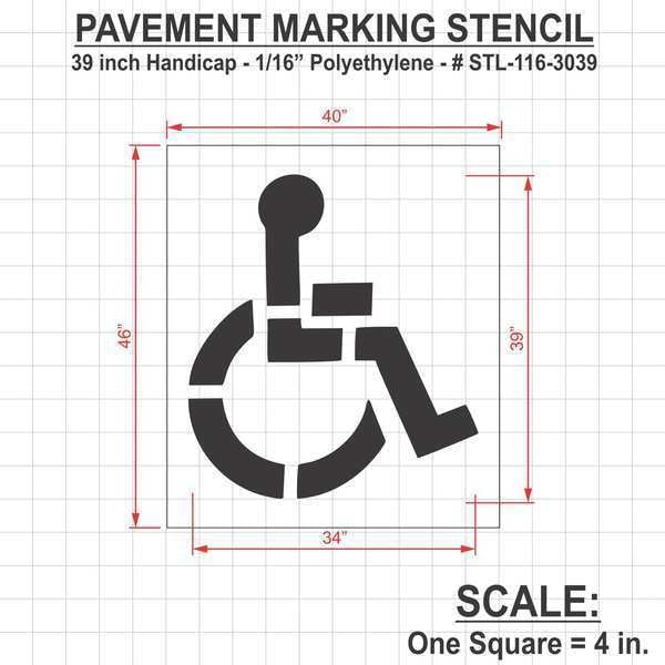 Pavement Stencil, 39 in, Handicap, 1/16