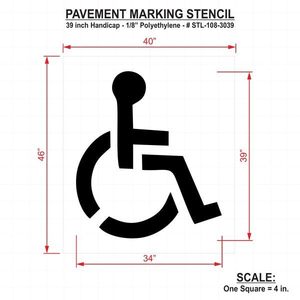 Pavement Stencil, 39 in, Handicap, 1/8