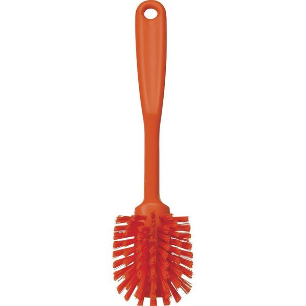 2 25/64 in W Dish Brush, Medium, 8 in L Handle, 3 1/8 in L Brush, Orange, Plastic