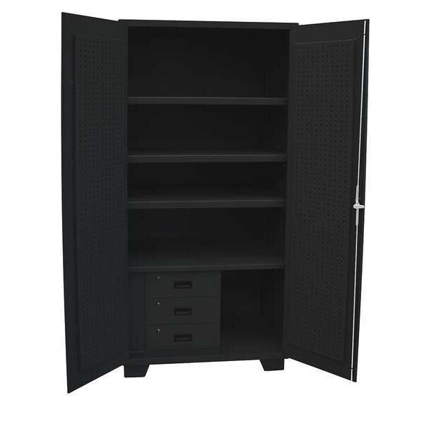 14 ga. ga. Steel Pegboard Storage Cabinet, 60 in W, 78 in H, Stationary