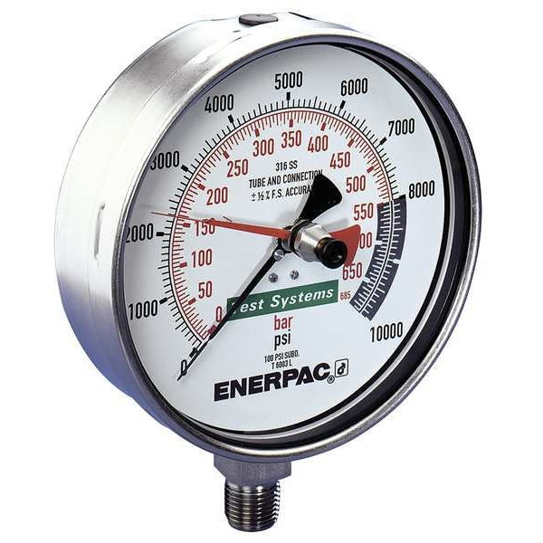 Pressure Gauge, 0 to 10,000 psi, 1/2 in NPTF, Steel, Silver