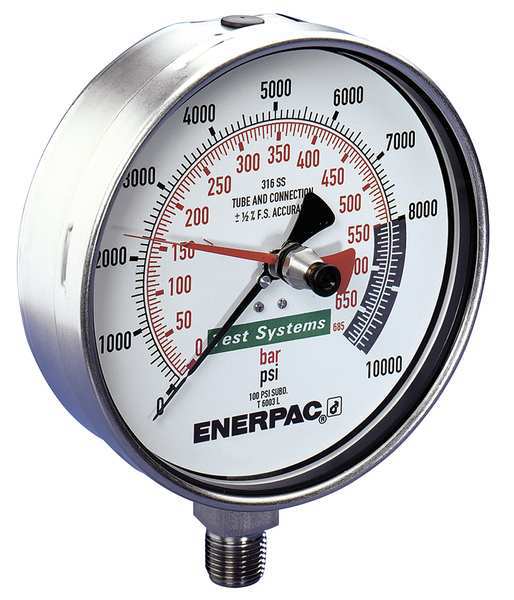 Pressure Gauge, 0 to 40,000 psi, 1/4 in BSPT, Stainless Steel, Silver