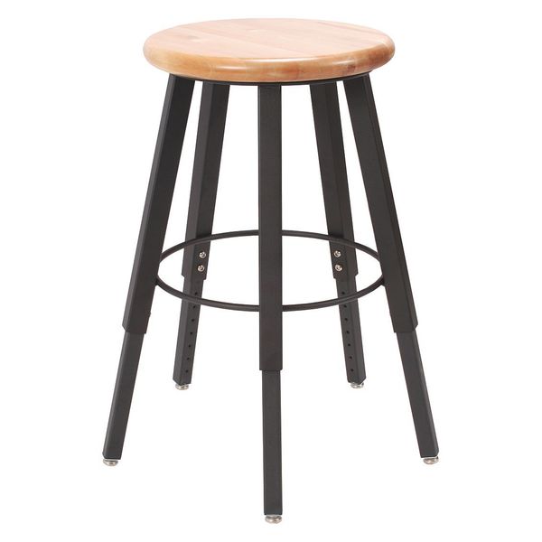 Stool, Adj Height, Metal, Wood Seat, 18-28