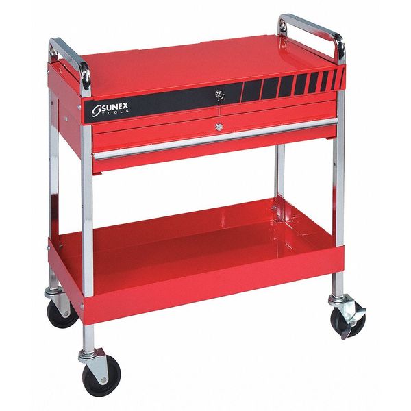 16 ga. Steel Service Cart w/ Locking Top and Drawer, 2 Shelves, 350 lb