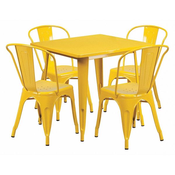 Square Yellow Metal Table Set, 31.5SQ, 31.5