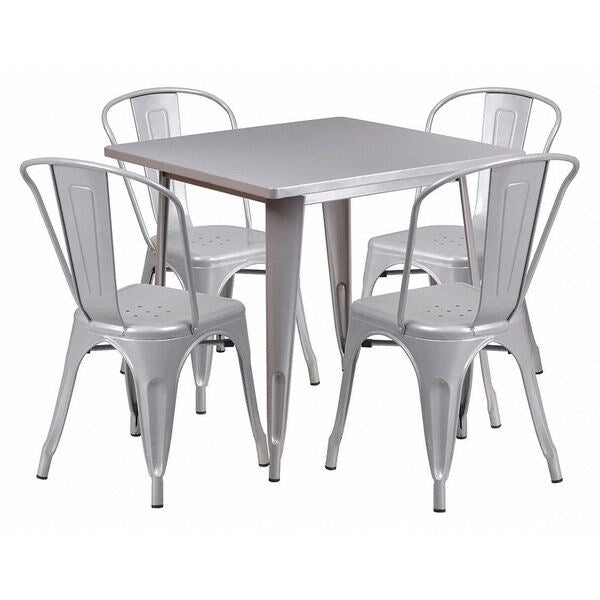 Square Silver Metal Table Set, 31.5SQ, 31.5