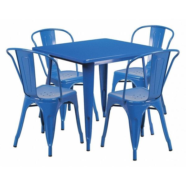 Square Blue Metal Table Set, 31.5SQ, 31.5