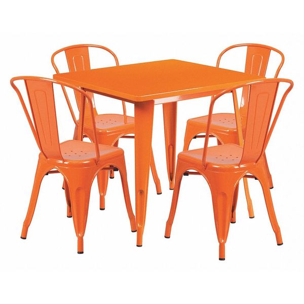 Square Orange Metal Table Set, 31.5SQ, 31.5