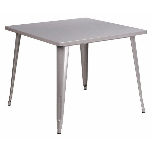 Square Silver Metal Table, 35.5SQ, 35.5
