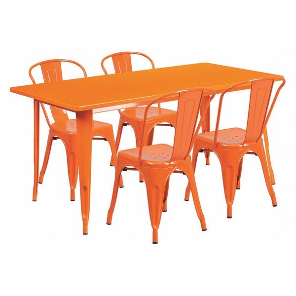 Rectangle Orange Metal Table Set, 31-1/2