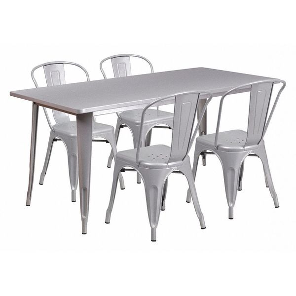 Rectangle Silver Metal Table Set, 31-1/2