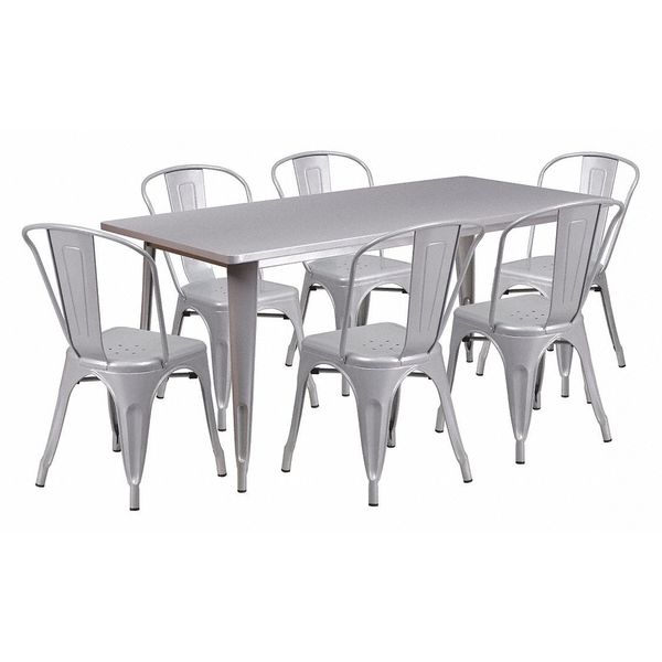 Rectangle Silver Metal Table Set, 31-1/2