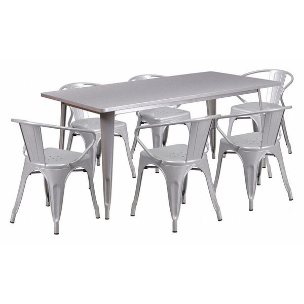 Rectangle Silver Metal Table Set, 31-1/2