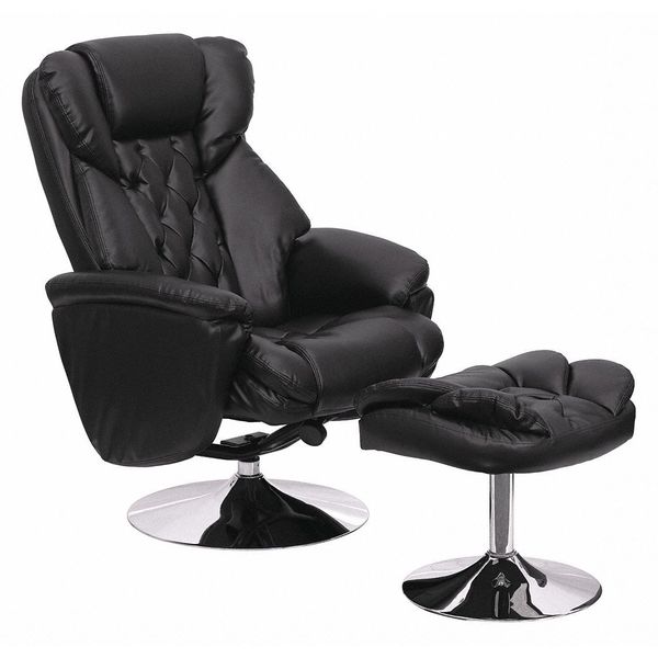 Black LeatherSoft Recliner & Ottoman - Chrome Base