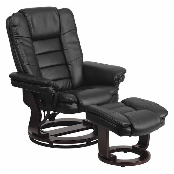 Black LeatherSoft Recliner & Ottoman w/ Wood Base