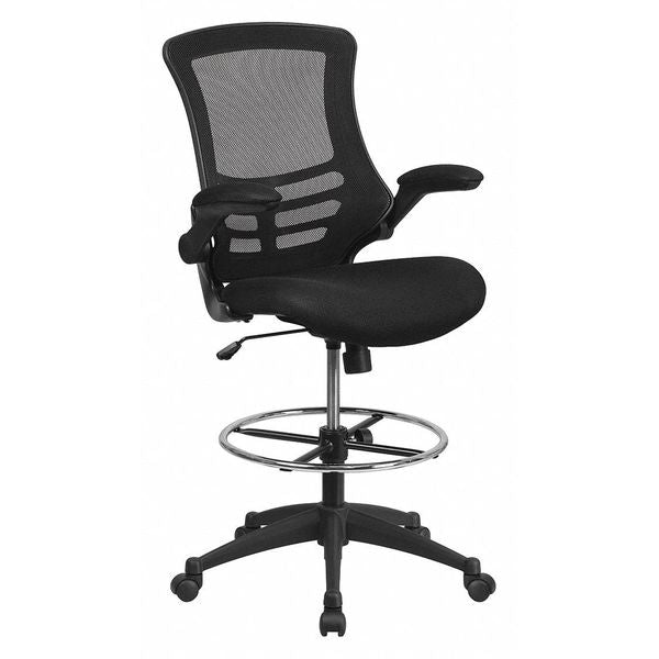 Mesh Drafting Chair, Padded Flip-up, Back, Seat, Frame: Black