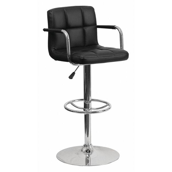 Black Quilted Vinyl Barstool, Adj Height
