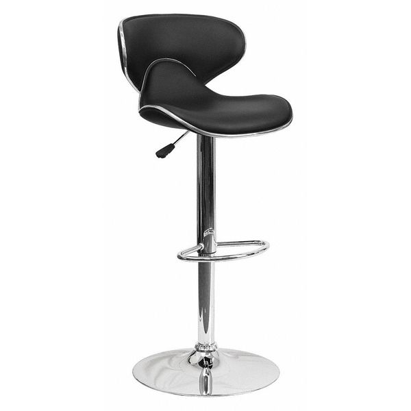 Black Vinyl Barstool, Adj Height, Seat Height Range: 24