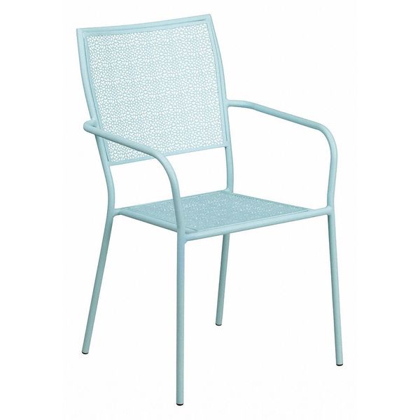 Sky Blue Steel Patio Arm Chair with Square Back