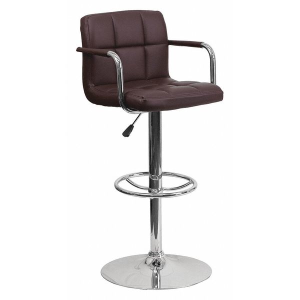 Brown Quilted Vinyl Barstool, Adj Height, Frame Material: Metal