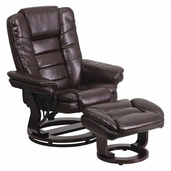 Brown LeatherSoft Recliner & Ottoman w/ Wood Base