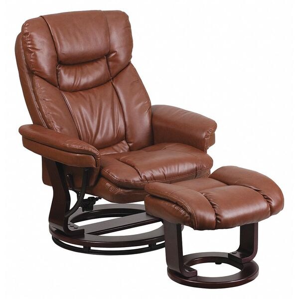 Brown Aged LeatherSoft Recliner & Curved Ottoman
